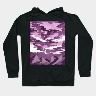 Pink cloudy sky above mountains with a crescent moon Hoodie